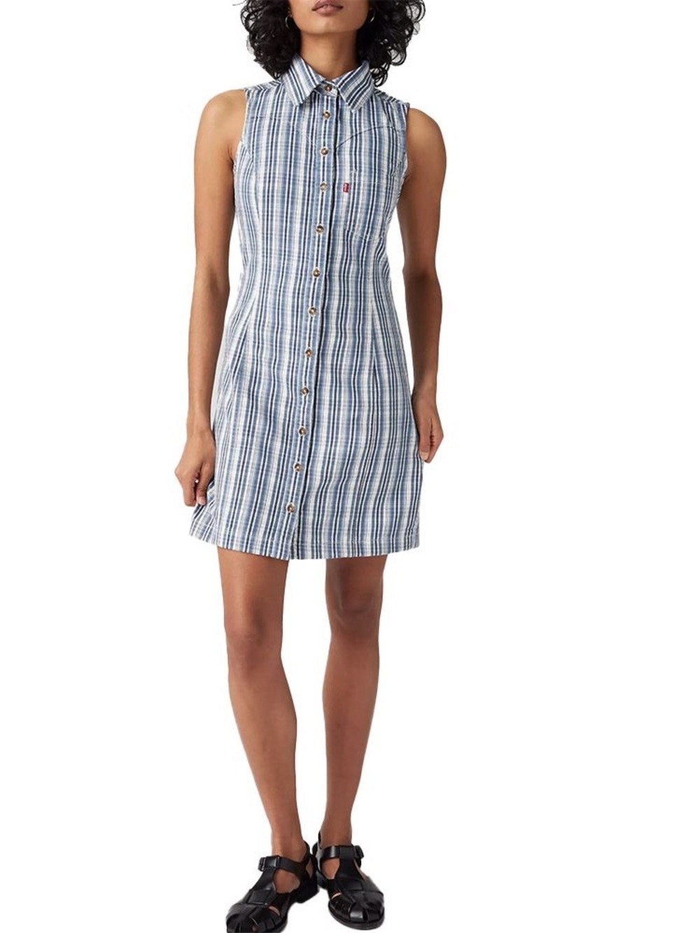 Levi’s Zeda Stripe Denim Plaid Mini Dress M